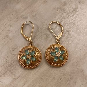 Gold & aqua stone lever back earrings